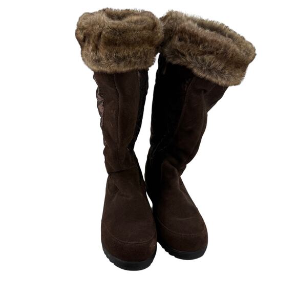 Lands End Winter Snow Boots 8.5 Sophia Brown Leather Faux Fur Lined Tall Zip Up - Picture 2 of 13